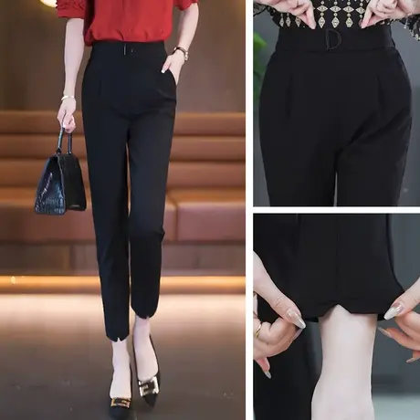 时尚九分哈伦裤女夏季新款高腰气质百搭休闲裤直筒小脚薄款萝卜裤图片
