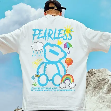 oversize小熊t恤宽松夏款半袖新款休闲体恤ins潮牌涂鸦情侣短袖潮图片