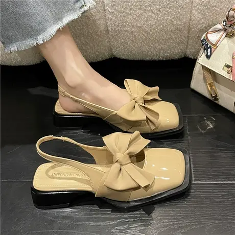 包头凉鞋女2023年新款夏季蝴蝶结淑女仙女风中粗跟法式玛丽珍单鞋商品大图