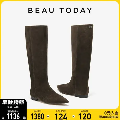 BeauToday显瘦过膝长筒靴女粗腿靴子女2023新款复古长靴秋季靴子图片