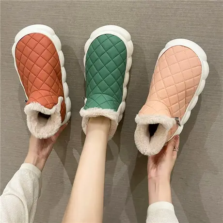 踩屎感棉拖鞋女包跟冬季情侣保暖厚底室内居家用PU皮防水月子棉鞋商品大图