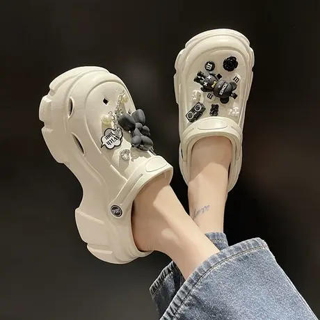 厚底高跟洞洞鞋女夏季网红外穿卡通可爱暴力熊防滑包头两穿凉拖鞋商品大图