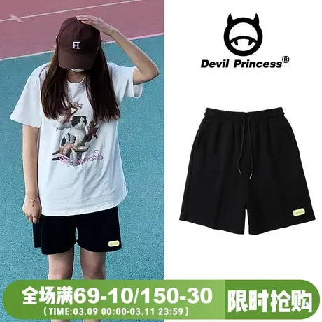 运动短裤女夏季新款港风2024新款韩版黑色中裤宽松直筒阔腿五分裤图片