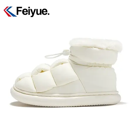 feiyue/飞跃加绒厚底棉鞋女2024春季新款毛绒保暖包跟家居棉拖鞋图片