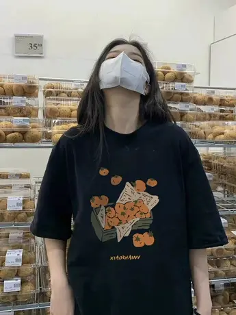 美式复古正肩短袖t恤女新款夏季胖mm大码小众黑色半袖上衣2-300斤商品大图