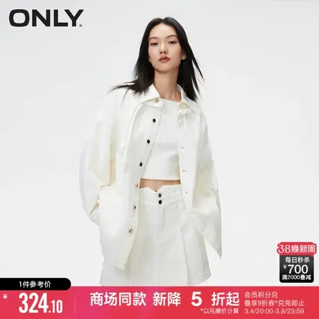 ONLY2024春季新款时尚百搭翻领中式盘扣宽松牛仔衬衫女|124162004商品大图