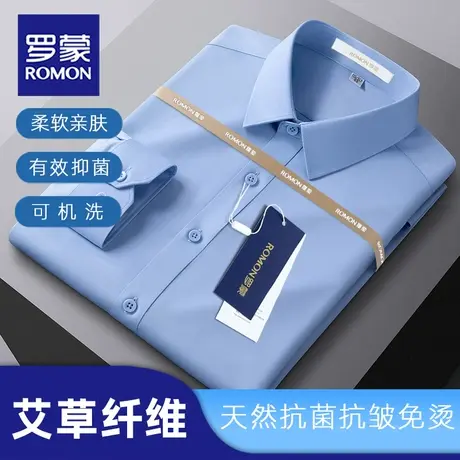 【艾草纤维】Romon/罗蒙长袖衬衫男春夏款上班蓝色工作服商务衬衣图片