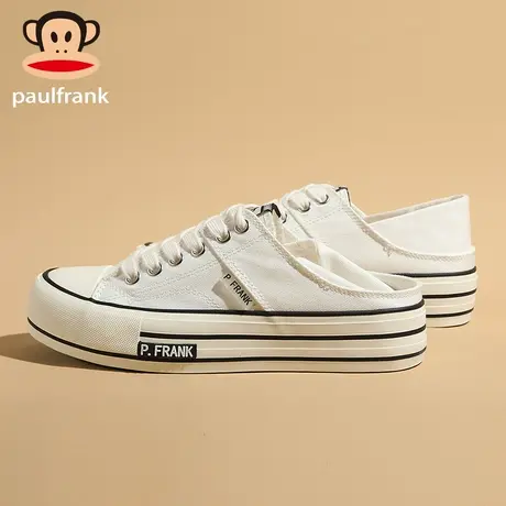 Paul Frank/大嘴猴两穿可脚踩帆布鞋薄2022夏季白色懒人半拖鞋女商品大图