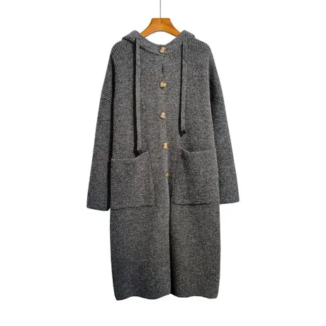 中长款连帽针织开衫毛衣女秋冬新款宽松慵懒休闲百搭粗线大衣外套商品大图