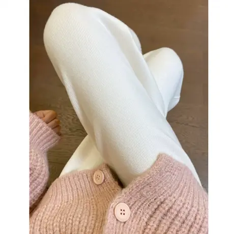 春秋薄款白色高腰垂感针织阔腿裤女直筒糯米休闲裤毛呢软糯拖地裤商品大图