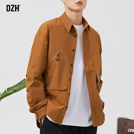男士工装高级感衬衫男长袖宽松2023新款美式衬衣外套秋季休闲男装商品大图