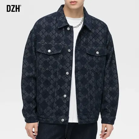 男士格子秋季外套男大码潮牌百搭翻领工装美式夹克男装2023年新款商品大图