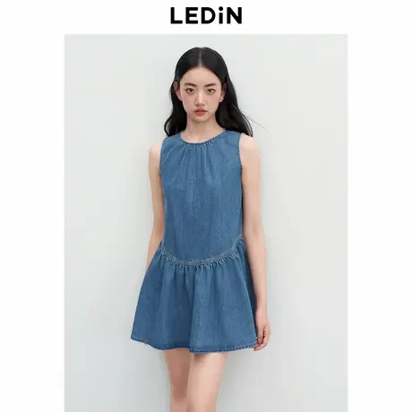 乐町甜美牛仔连衣裙女2025年夏季新款柔软后背绑带短款A版裙子图片
