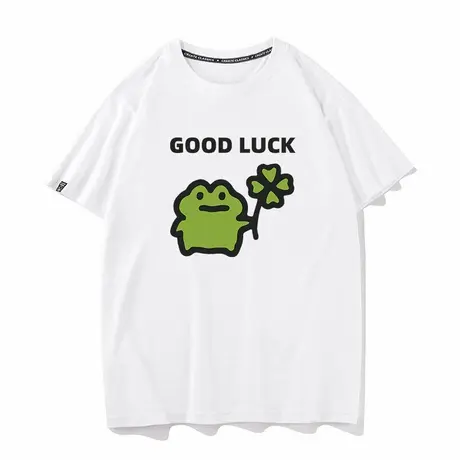 秀洛青蛙 四叶草 good luck夏季短袖纯棉T恤男女同款宽松打底半袖图片