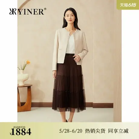 【新中式】YINER音儿专选2025春季新款编织领肤感绵羊皮衣短外套图片
