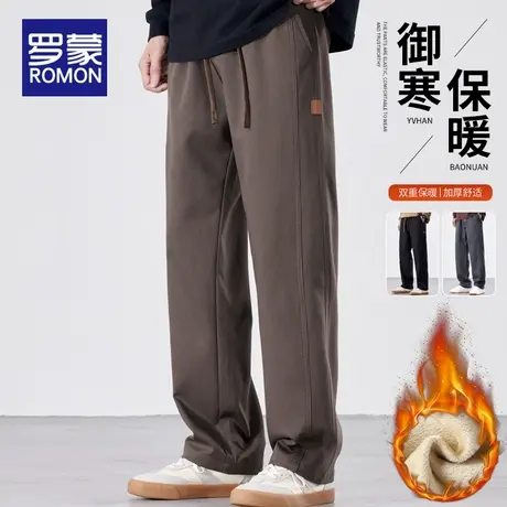 罗蒙2025新款加绒加厚休闲裤子男士秋冬季美式直筒工装阔腿长裤男商品大图