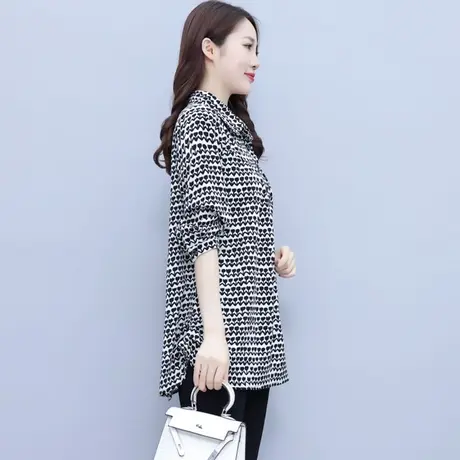 早秋季上衣女装2023新款中长款雪纺衫长袖宽松大码胖mm遮肚子打底图片