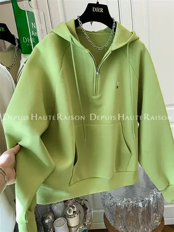 刺绣小兔子拉链连帽空气棉卫衣上衣女套头宽松遮肉2023春秋新款潮商品大图