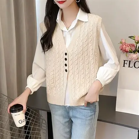 叠穿针织开衫背心马甲女春秋2023新款设计感外穿宽松毛衣坎肩马夹图片