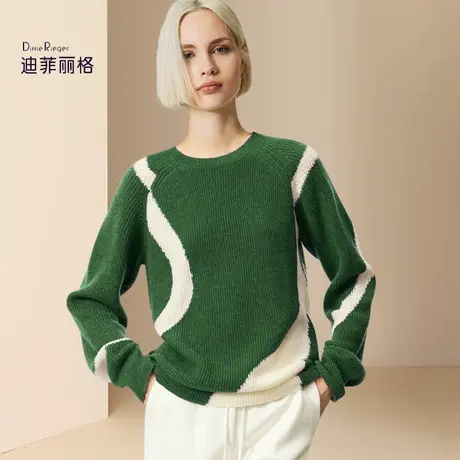 迪菲丽格2023秋冬新款女装软糯慵懒风毛衣设计感撞色休闲针织衫图片