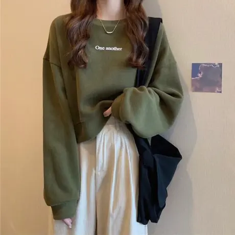 2023年新款无帽短款卫衣女韩版宽松百搭秋冬薄款ins潮牌套头上衣商品大图