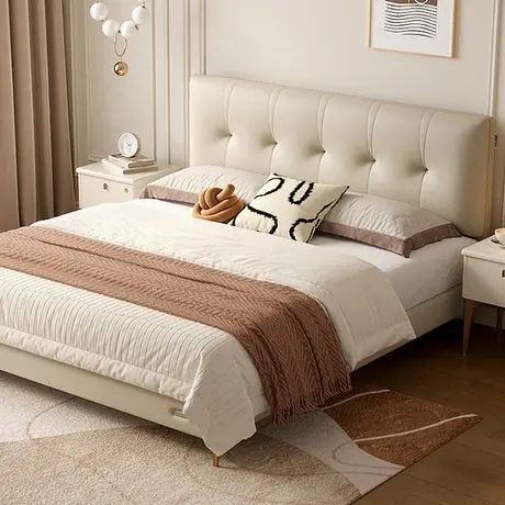 全友甜梦皮艺软包床1.8米主卧室高脚双人床商品大图