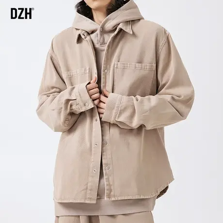 男士卡其色工装外套男春秋潮高级感痞帅纯棉衬衣夹克上衣2023新款商品大图