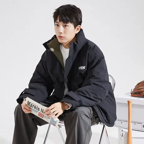 唐狮冬季新款男士羽绒服立领拉链撞色短款面包服复古潮流外套TD商品大图