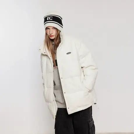 设计感纯色棉服女立领冬季加厚外套2023新款面包服复古丝绒棉衣潮商品大图