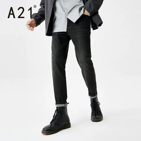 A21outlets男装修身低腰窄脚九分裤春季男士裤简约百搭休闲牛仔裤图片