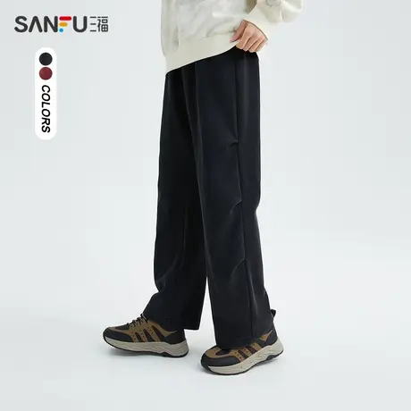 三福2023秋男士打褶结构针织伞兵裤 潮流宽松直筒长裤男476672商品大图