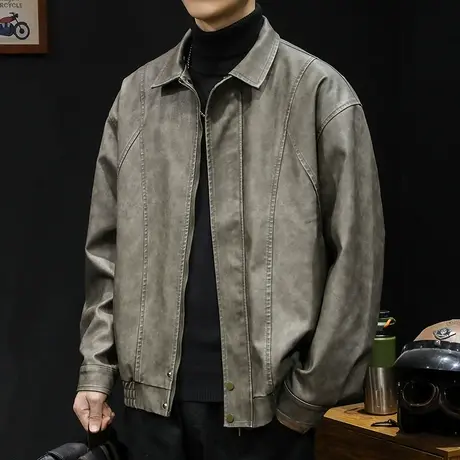 机车皮衣外套男2023新款高级感美式复古男士飞行员夹克潮牌春秋季商品大图