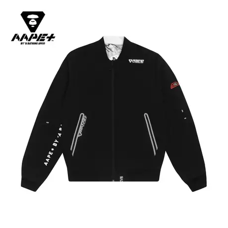 AAPE+运动男装秋冬猿颜字母印花双面穿迷彩加绒飞行员夹克7331XXD图片
