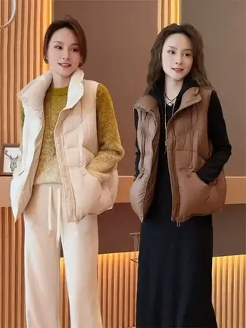 羽绒服马甲女冬季2023新款宽松轻薄休闲时尚短款马夹坎肩背心外穿商品大图