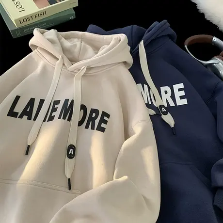 秋冬季连帽字母印花休闲卫衣男ins宽松潮流长袖情侣国风复古外套商品大图