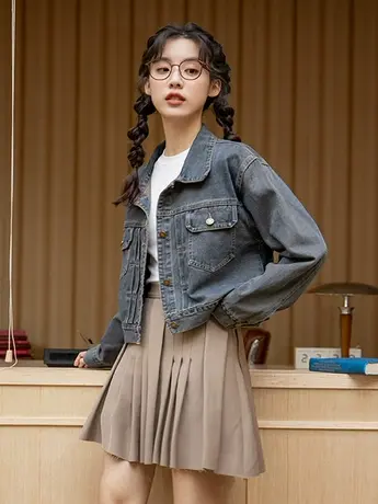 复古做旧短款牛仔外套女宽松秋冬美式高街小个子夹克设计感上衣潮图片