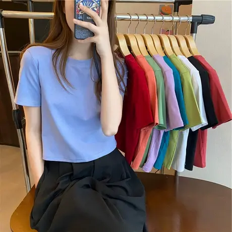 夏季女装白色短袖t恤女夏2023年新款chic港味小个子网红短款上衣图片