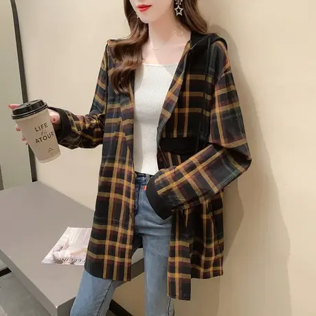 慵懒风中长款连帽衬衫女2023秋冬新款女装韩版百搭宽松衬衣潮ins图片