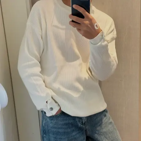 慵懒风毛衣男高级感内搭圆领线衣潮牌手袖开叉纽扣设计针织打底衫商品大图