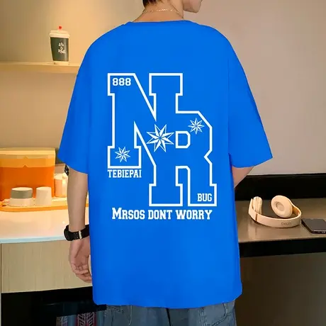 美式个性印花纯棉短袖t恤男夏季潮牌设计感小众宽松情侣体恤上衣t商品大图