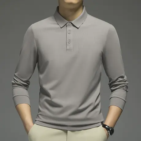 2024新款珠地棉polo衫男长袖翻领t恤潮牌保罗带领打底衫纯色秋衣商品大图