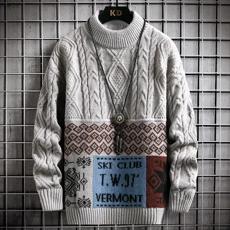 半高领毛衣男士秋冬季麻花图案2023新款提花针织衫男加厚保暖线衣商品大图