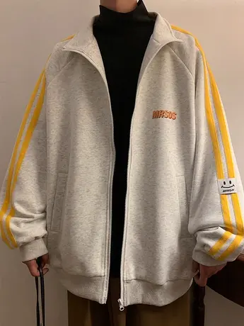 卫衣男春秋季新款立领拉链开衫oversize情侣宽松休闲潮流条纹外套商品大图