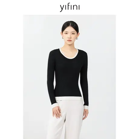 Yifini/易菲长袖修身合体羊毛衫女春秋新款圆领打底衫针织衫图片