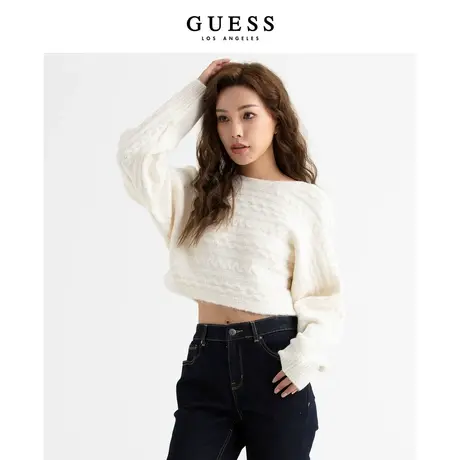 GUESS女小众设计感V领交叉短款针织毛衣打底衫W3BR68Z3B50商品大图