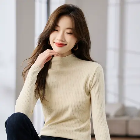 时尚气质温柔针织衫2023年秋季新款修身百搭温柔半高领套头内搭图片