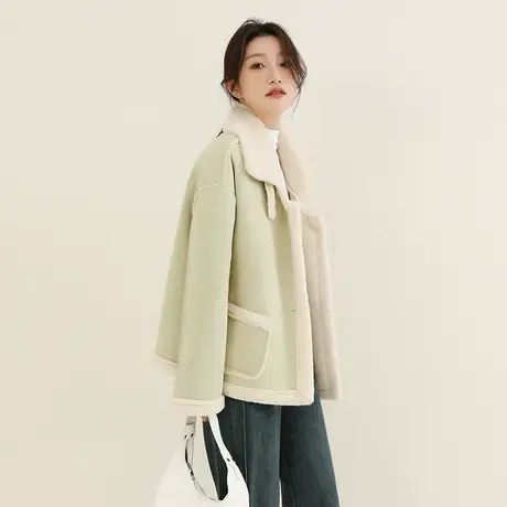 韩潮袭人2023冬季新款冬季新款高级感羊羔毛加绒皮毛一体短外套女商品大图