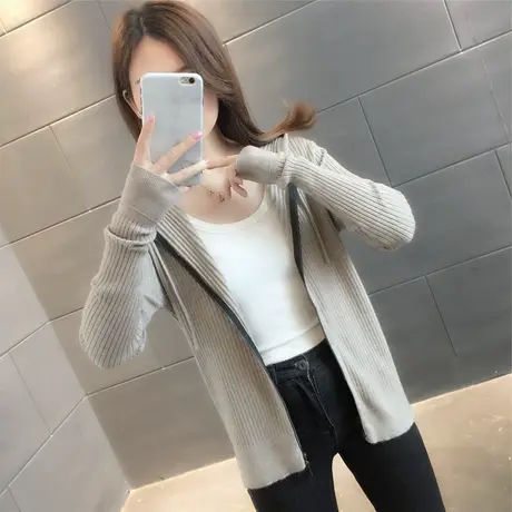 早春装连帽薄款外套2023年新款女装v领开衫毛衣宽松针织上衣洋气图片