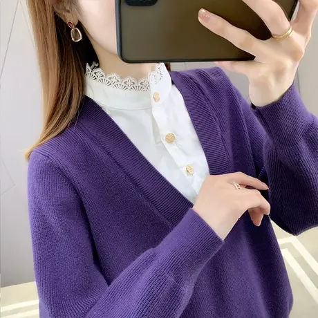 假两件针织上衣早秋季2023年新款毛衣女爆款洋气宽松打底衫春秋款商品大图