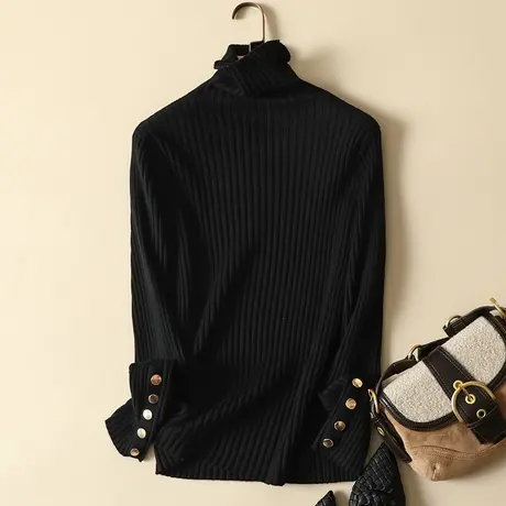 高领毛衣女针织打底衫内搭2023年秋冬新款洋气修身百搭黑色加厚商品大图